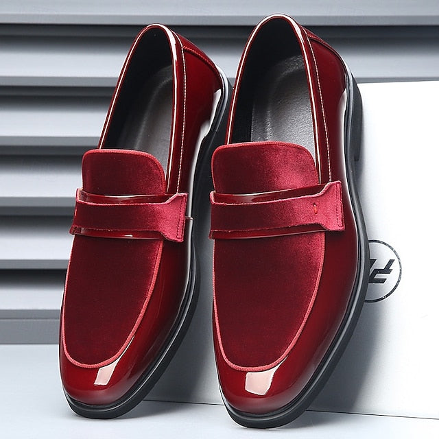 Velvet Men's – with Sleek Leather Loafers Faux Red Design