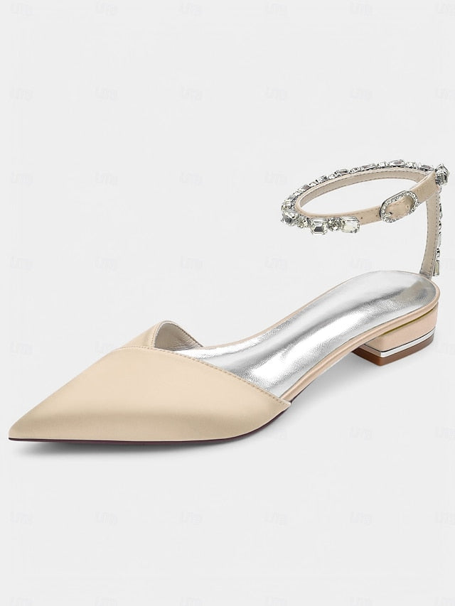 Satin Shoes Chic Black Wedding Crystal-Ankle with Strap –