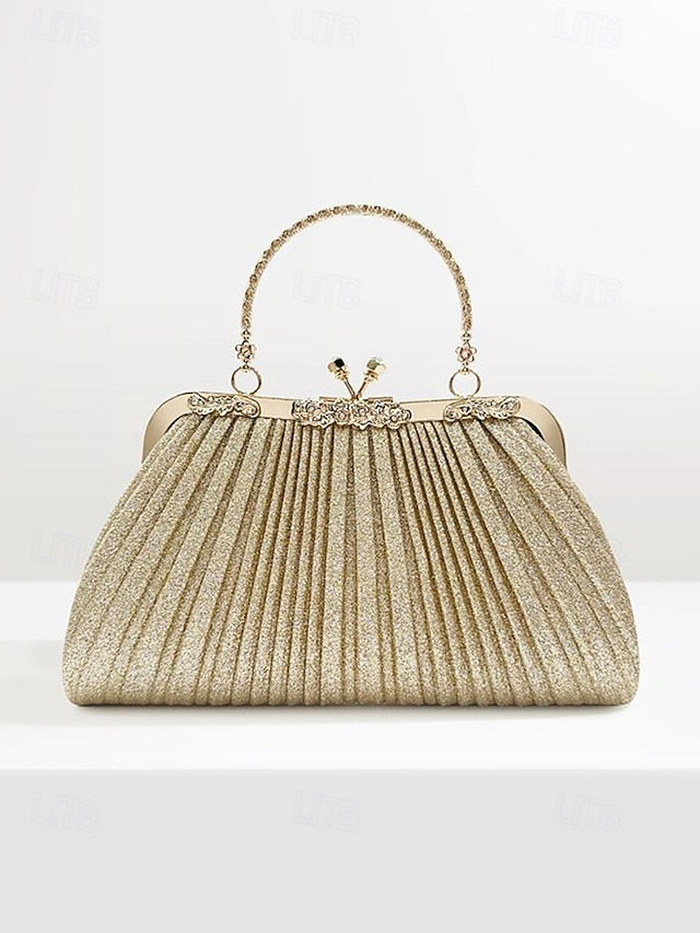 Women's Clutch with Glitter Evening Vintage Pleated Purse