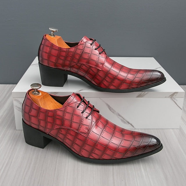 Pattern Faux Crocodile – Men's Red Shoes Leather