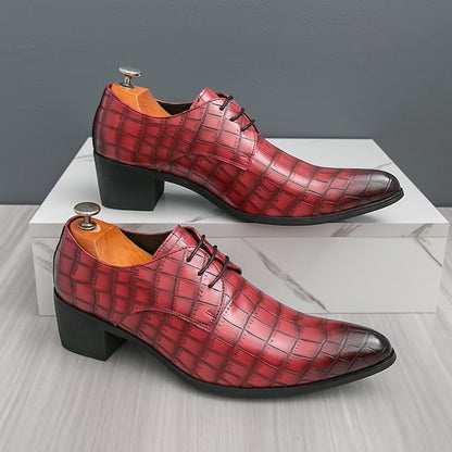 Pattern Faux Crocodile – Men's Red Shoes Leather