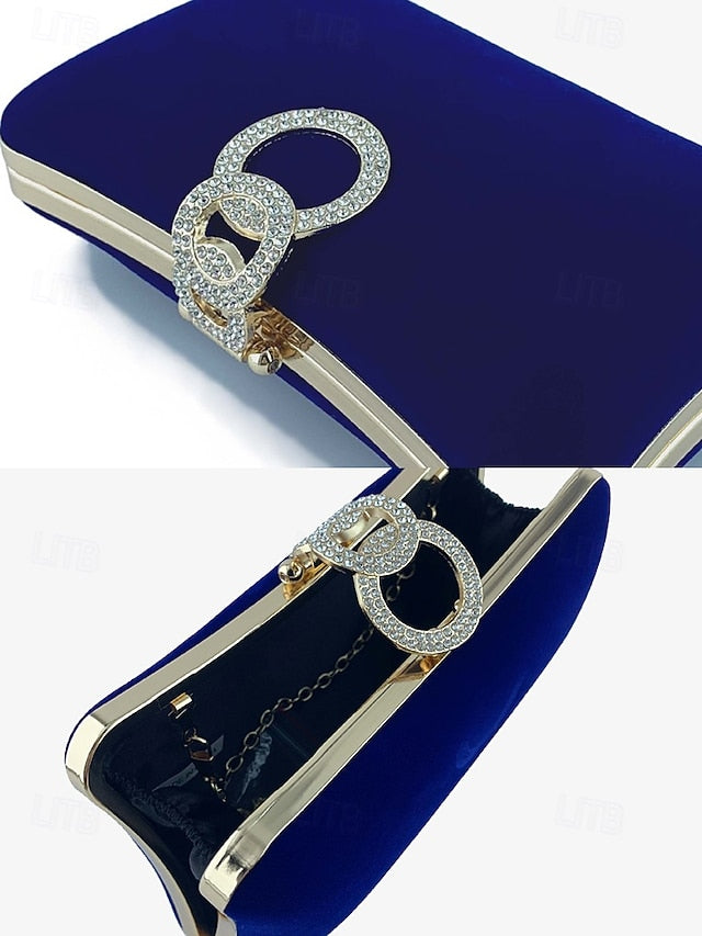 Blue Clutch Women's with Velvet Ring Bag Elegant Rhinestone