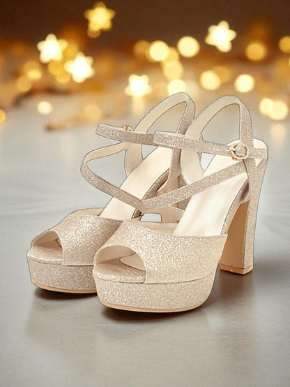 Heel Strap Women's with Glitter Ankle Sandals Platform High