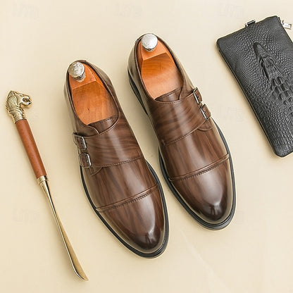 Shoes Strap Brown Faux Monk Double Leather – Men's