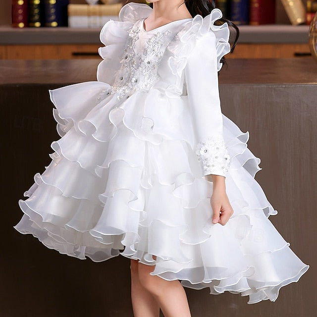 Girls' Dress Party Flower Wedding Special Sleeve Kids Long