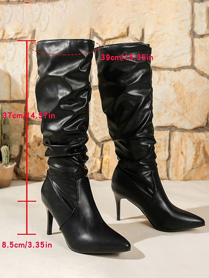 Women's Leather Pointed Boots High - Faux Brown Toe Knee