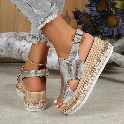 Metallic Espadrille Faux Leather Women's Gold Platform