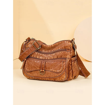 Crossbody Brown Vintage Women's Faux Bag with Leather