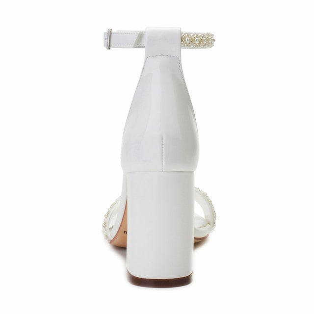 Pearl Strap White Embellished Ankle Ivory Women's Block