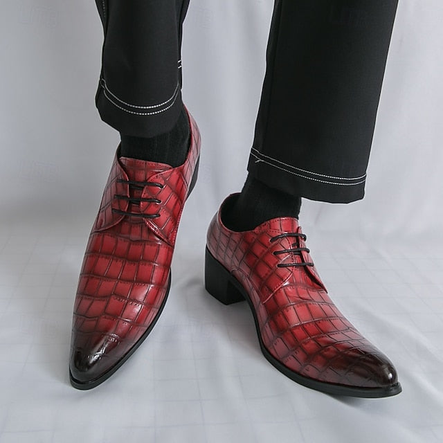 Pattern Faux Crocodile – Men's Red Shoes Leather