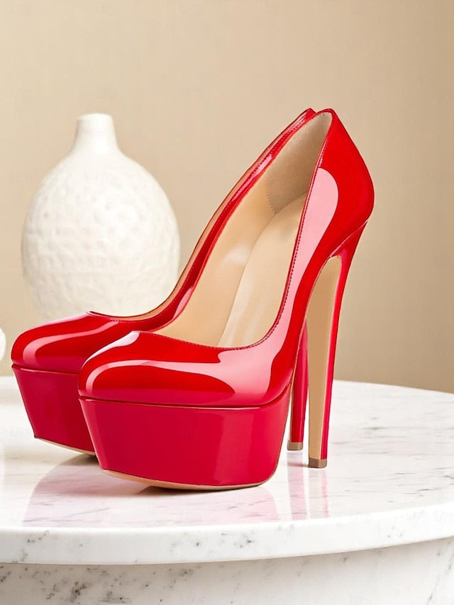 Pointed-Toe Patent with Heels Black and Platform Women's