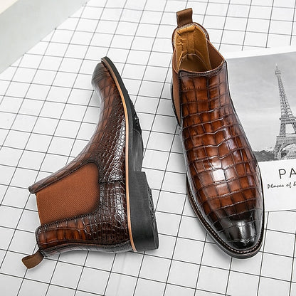 Chelsea – Brown Slip-On Men's Pattern Crocodile Boots