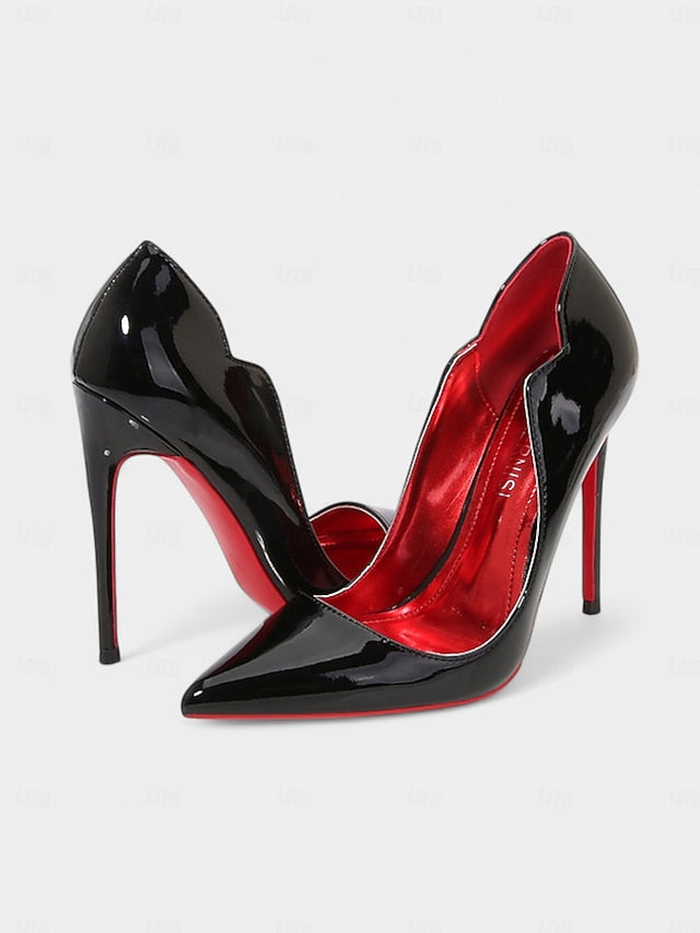 High Toe Soles Pointed Patent with – Red Black Leather Heels