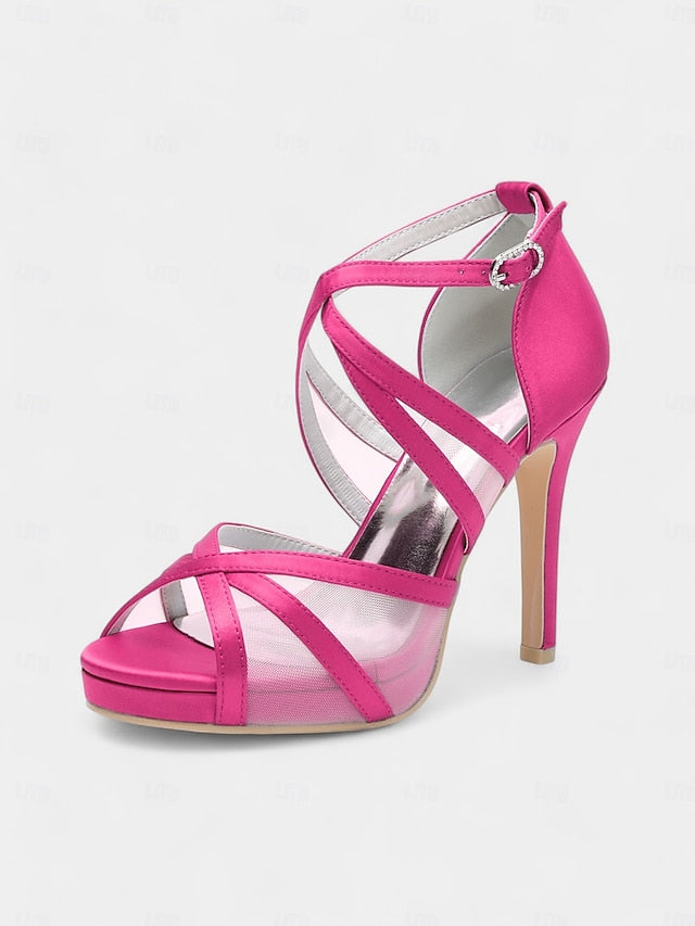 Satin High - White Heel Bridal Straps Sandals with Cross Perfect