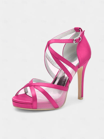 Satin High - White Heel Bridal Straps Sandals with Cross Perfect