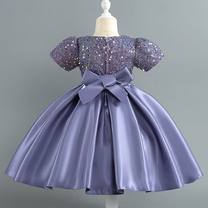Toddler Girls' Sequin Wedding Short Dress Sleeve Party