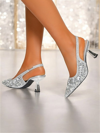 Rhinestone Gold Women's Pearl Slingback with Heels