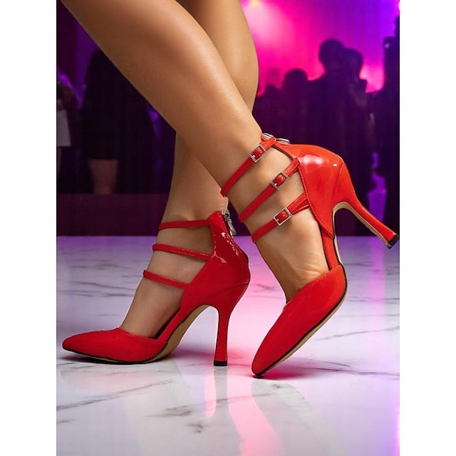 Women's Strappy Sexy Leather – High Red Patent Heels
