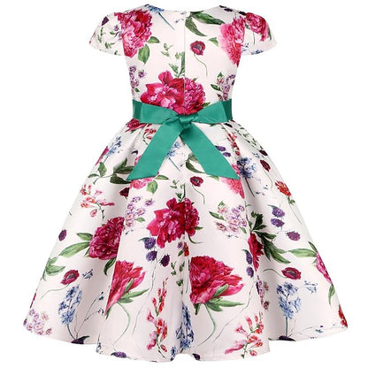 Flower Girls' Short Dress Sleeve Kids Party Floral