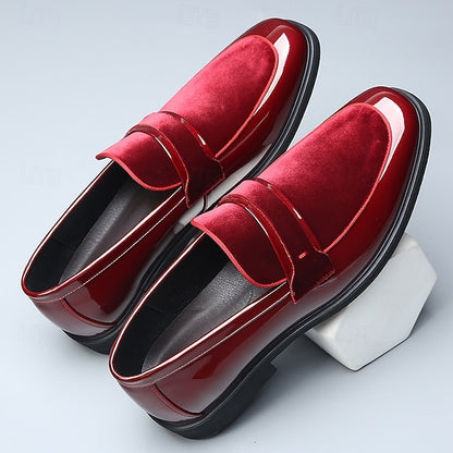 Velvet Men's – with Sleek Leather Loafers Faux Red Design