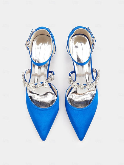 Embellishments Satin Rhinestone Heels Black with Women's -