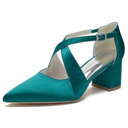 Heels Block Women's Toe White Pointed – Satin Elegant