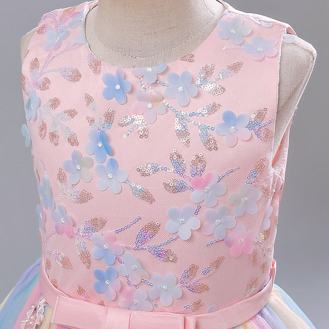 Color Kids Girl Dress Party Girls' Solid Flower