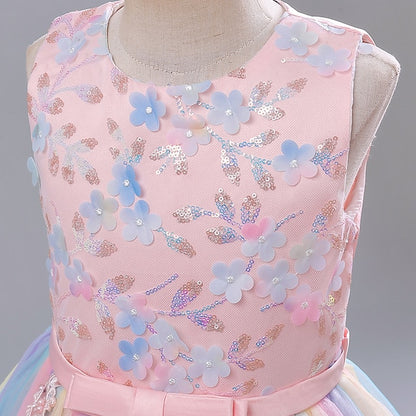 Color Kids Girl Dress Party Girls' Solid Flower