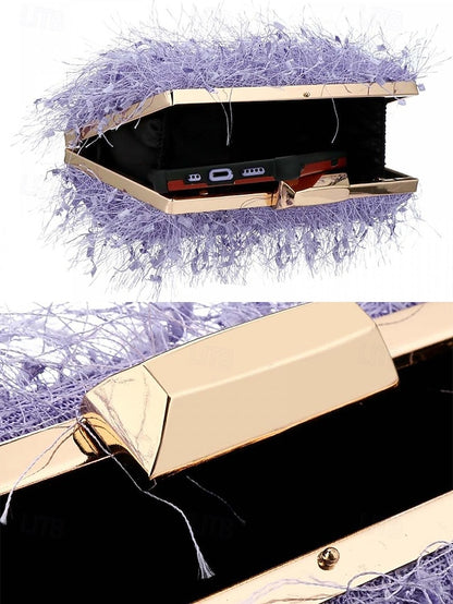 Women's Evening with Feathered Clutch Chic Strap Chain