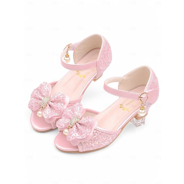 Glitter Purple Bow Accent Pearl Girls' Sandals with