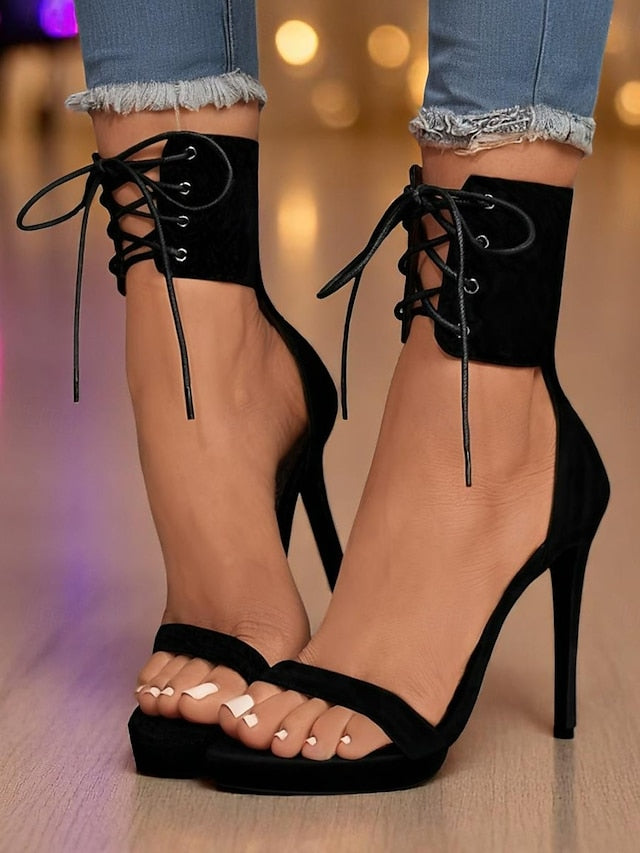 Ankle - Lace-Up Women's Sandals Strap Heel High Black Sexy