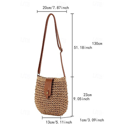 - Crossbody Women’s Chic Strap with Woven Straw Bag Leather