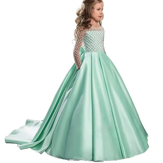 Kids Solid Long Girls' Dress Party Flower Color Girl