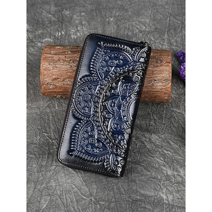 Handmade with elegant mandala leather wallet continental pattern