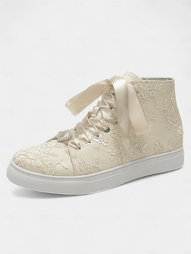 Satin Sneakers Women's Ivory Lace Wedding Ribbon Laces with