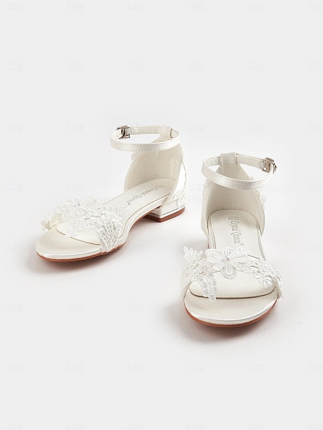 Bridal Lace Sandals Flat Women's Elegant White Wedding –
