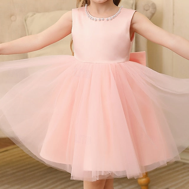 Dress Party Color Kids Girls' Sleeveless Wedding Solid