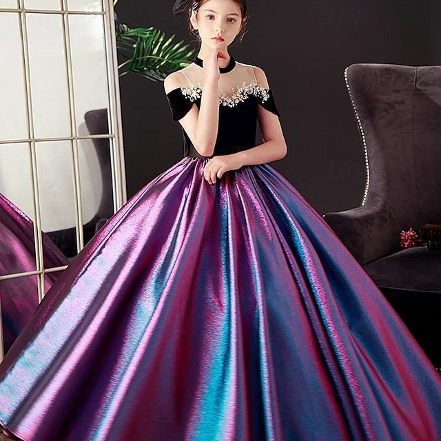 Color Kids Party Dress Solid Girls' Sleeve Short