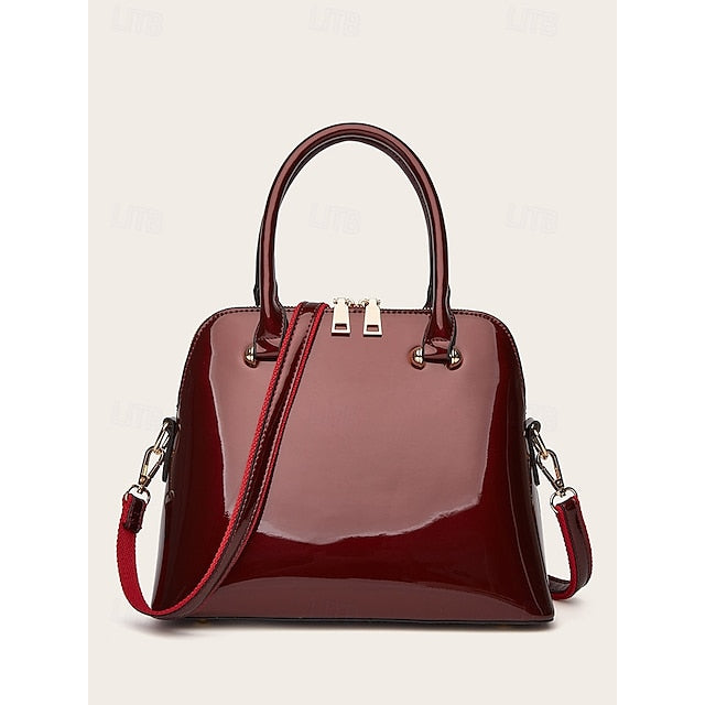 Tote Leather Bag Patent - Green Elegant Women's Shiny