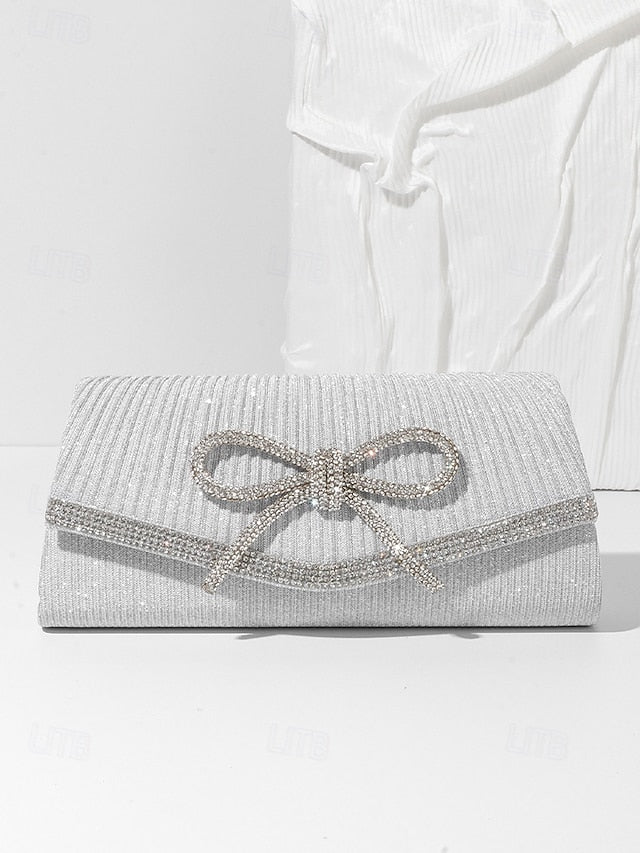 with Accent Rhinestone Clutch Purse Bow Glitter Blue