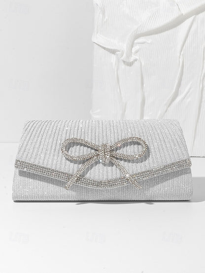 with Accent Rhinestone Clutch Purse Bow Glitter Blue