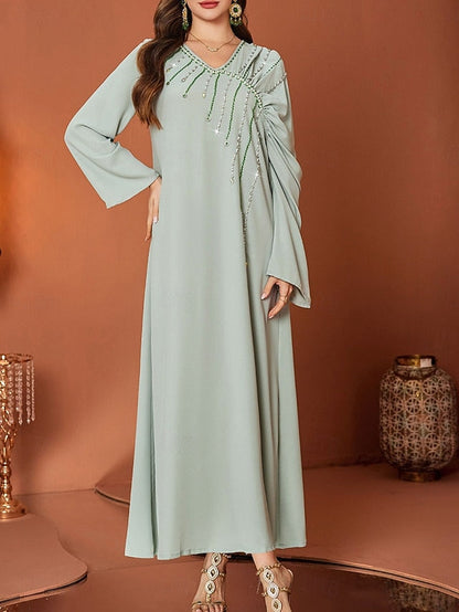 Dress Length Elegant Bride V Floor Neck Mother A-Line the of