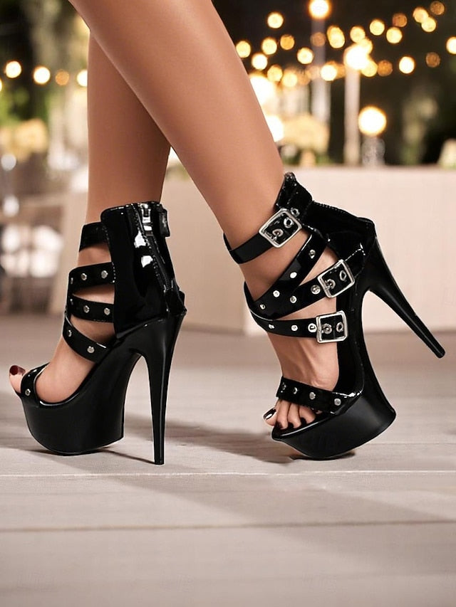Platform Heels High Buckled Women's Straps and White with