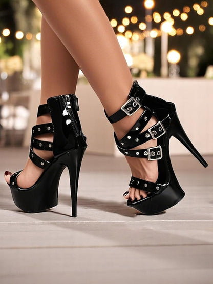 Platform Heels High Buckled Women's Straps and White with