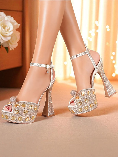 Platform with Women's Rhinestone Sandals Matching High Heel