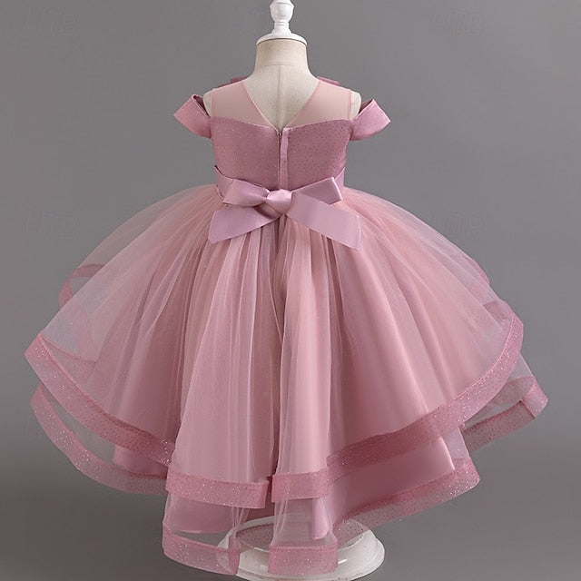 Wedding Solid Girls' Kids Dress Sleeve Color Party Short