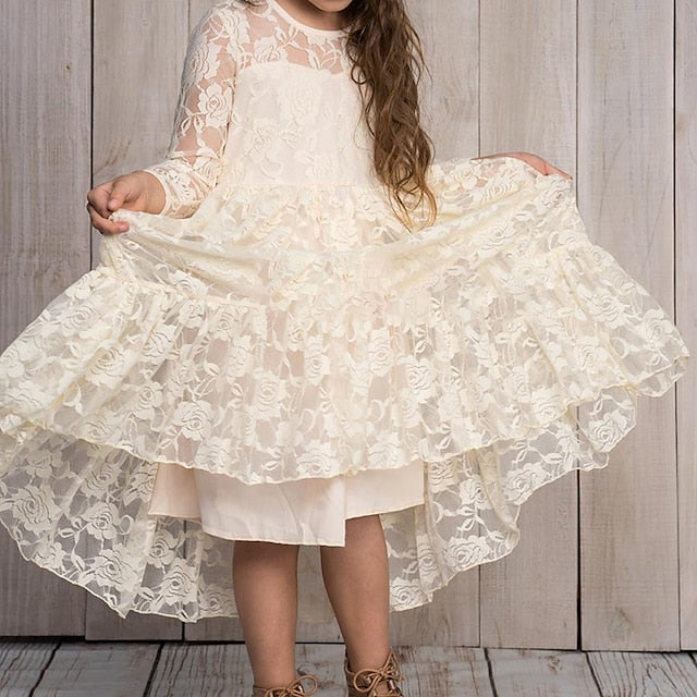 Girls' Flower Kids Solid Long Colored Girl Dress