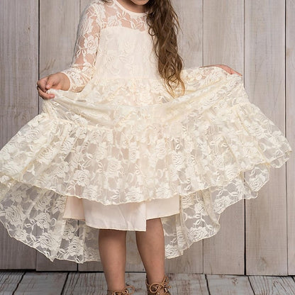 Girls' Flower Kids Solid Long Colored Girl Dress