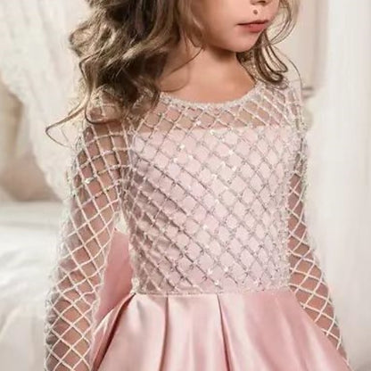 Kids Solid Long Girls' Dress Party Flower Color Girl