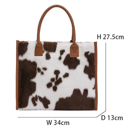 Leopard Bag Fur Brown Leather Women's Faux Print with Tote